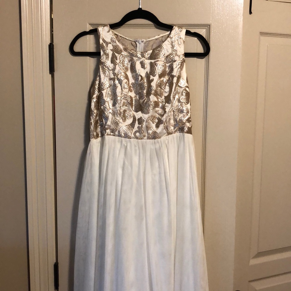 White and gold prom dress